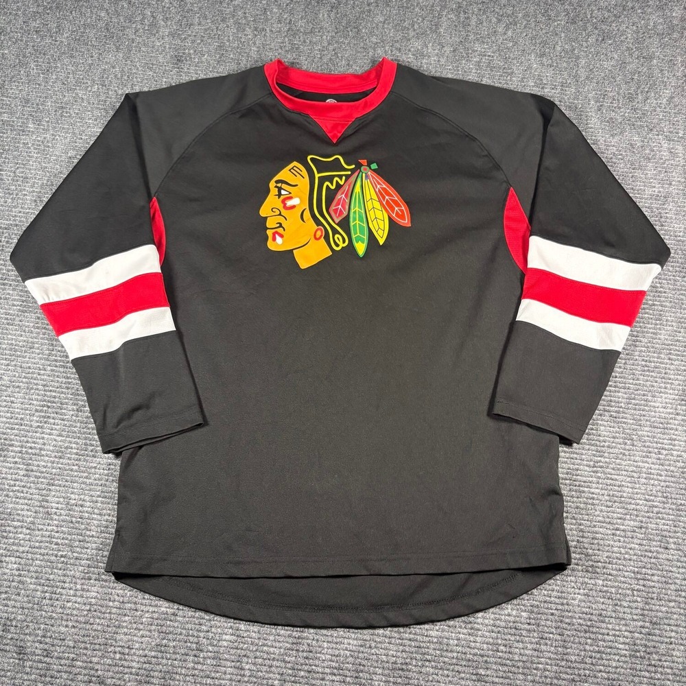NHL Chicago Blackhawks Jersey Shirt Mens Large Black Excellent Long Sleeve Logo